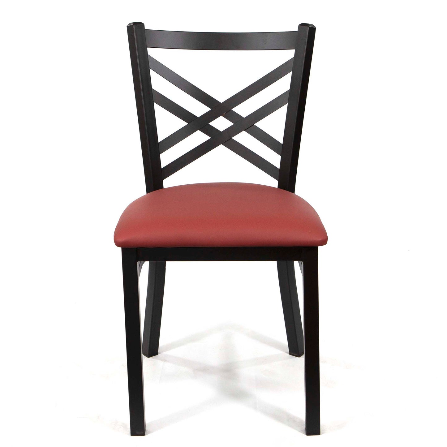 Double Cross Back Restaurant Chair, Black Metal Frame with Red Leather Seats #CK8029-BL1RD