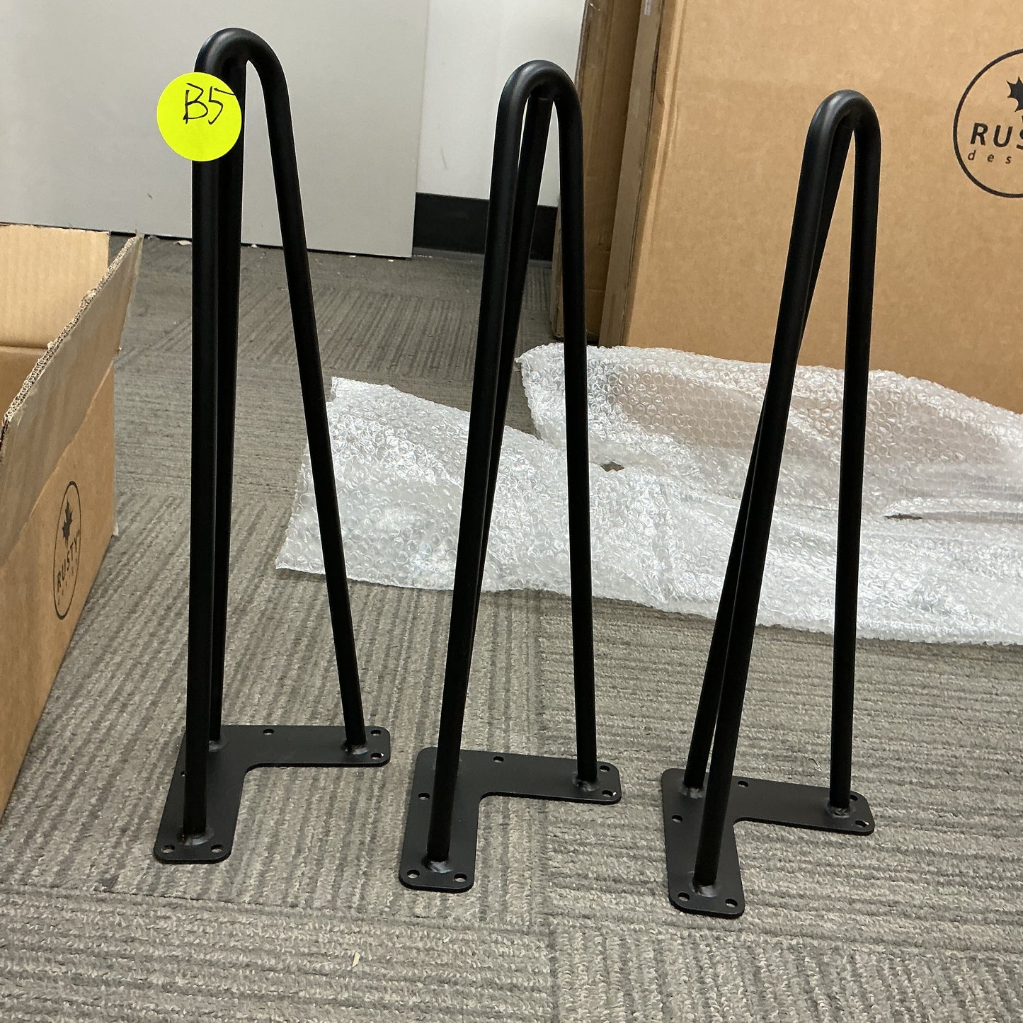 Clearance #B5 - 16" Hairpin Legs, 3-Rod Black Powder Coated, Set/3, #W5032C4