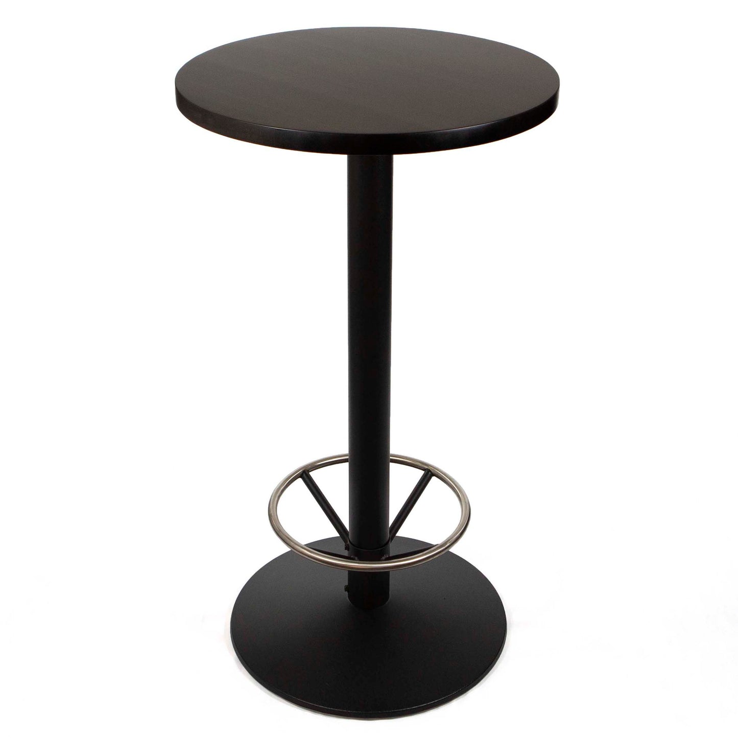 24" round European beech wood bar height bistro table with footrest