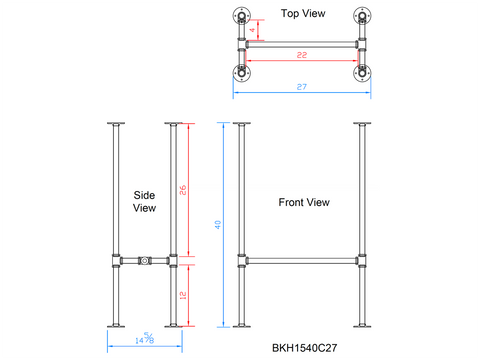 H40" x W15", Pipe Table Legs for Bar Table, 1 Set, #BKH1540C