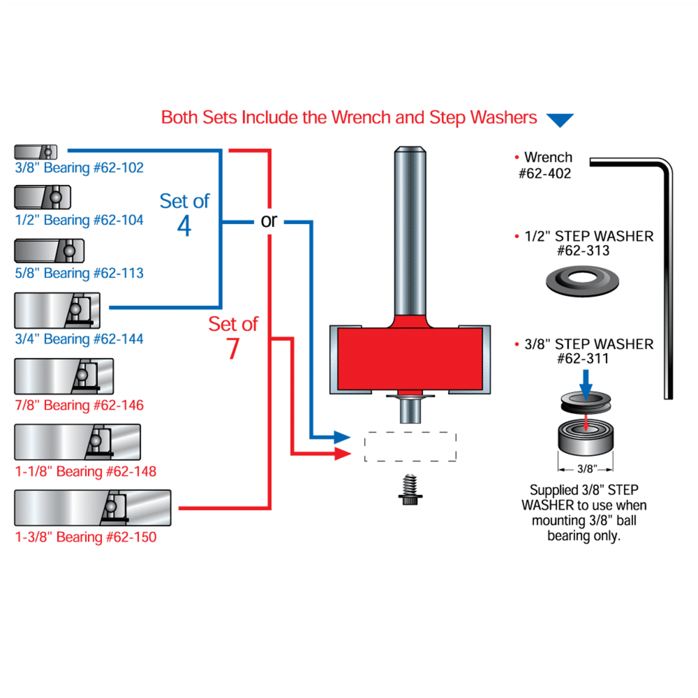 Freud 5/16", 3/8", 7/16", 1/2" Depth Rabbeting Bit with Bearings (32-522)
