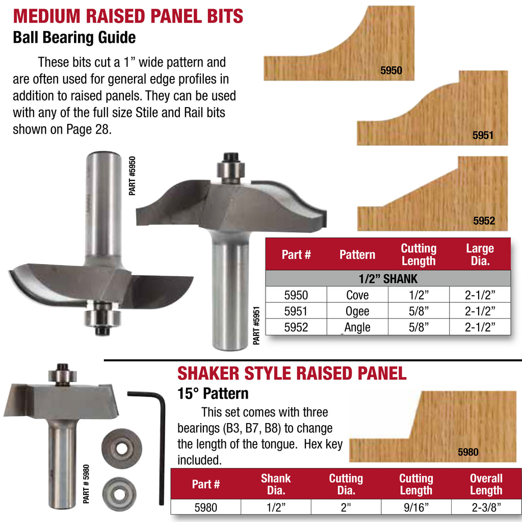 Whiteside, Medium Raised Panel Router Bits (4 Variants