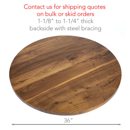 36" round solid black walnut table tops