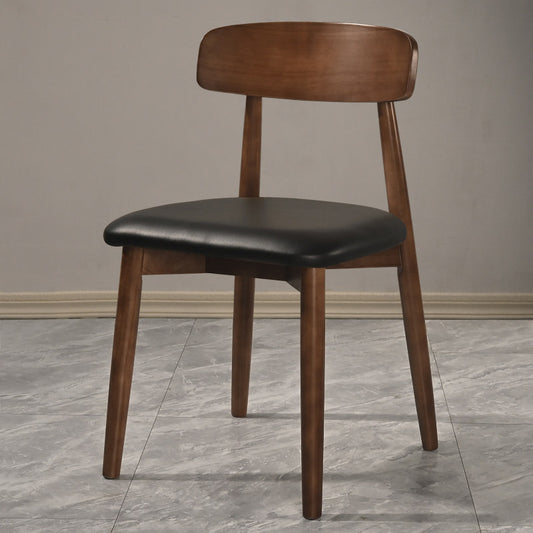 Slat Back Wooden Restaurant Chair, Dark Walnut Color Wooden Frame with Black Leather Seats #CC613-WN1BL