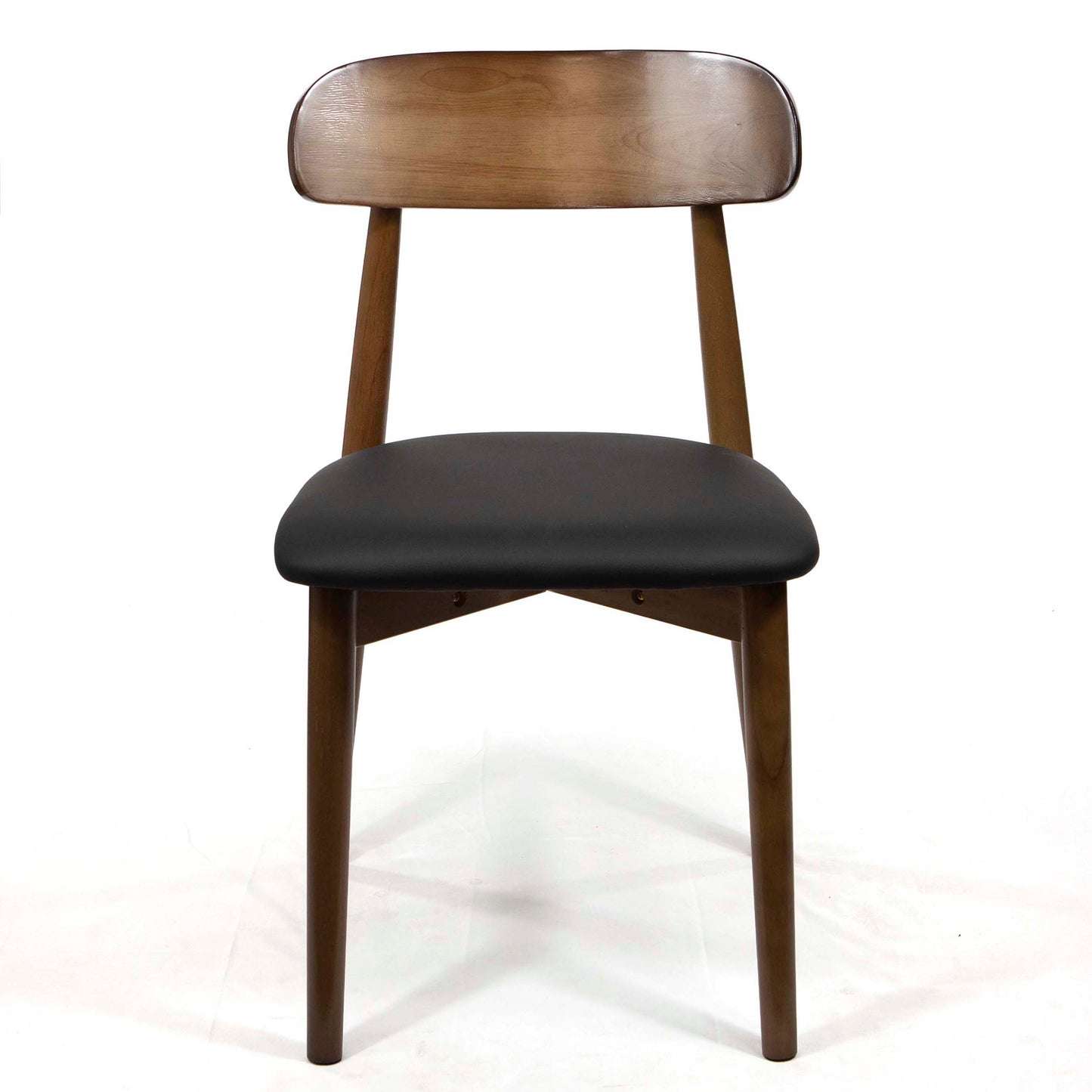 Slat Back Wooden Restaurant Chair, Dark Walnut Color Wooden Frame with Black Leather Seats #CC613-WN1BL