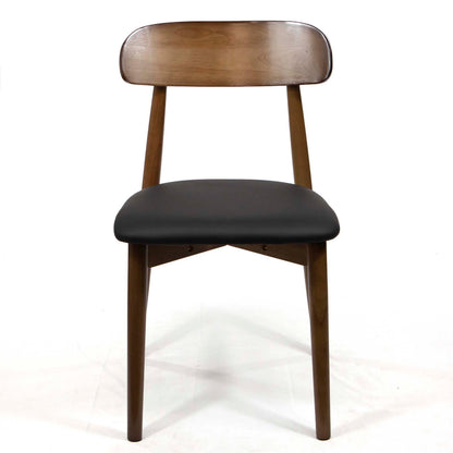 Slat Back Wooden Restaurant Chair, Dark Walnut Color Wooden Frame with Black Leather Seats #CC613-WN1BL