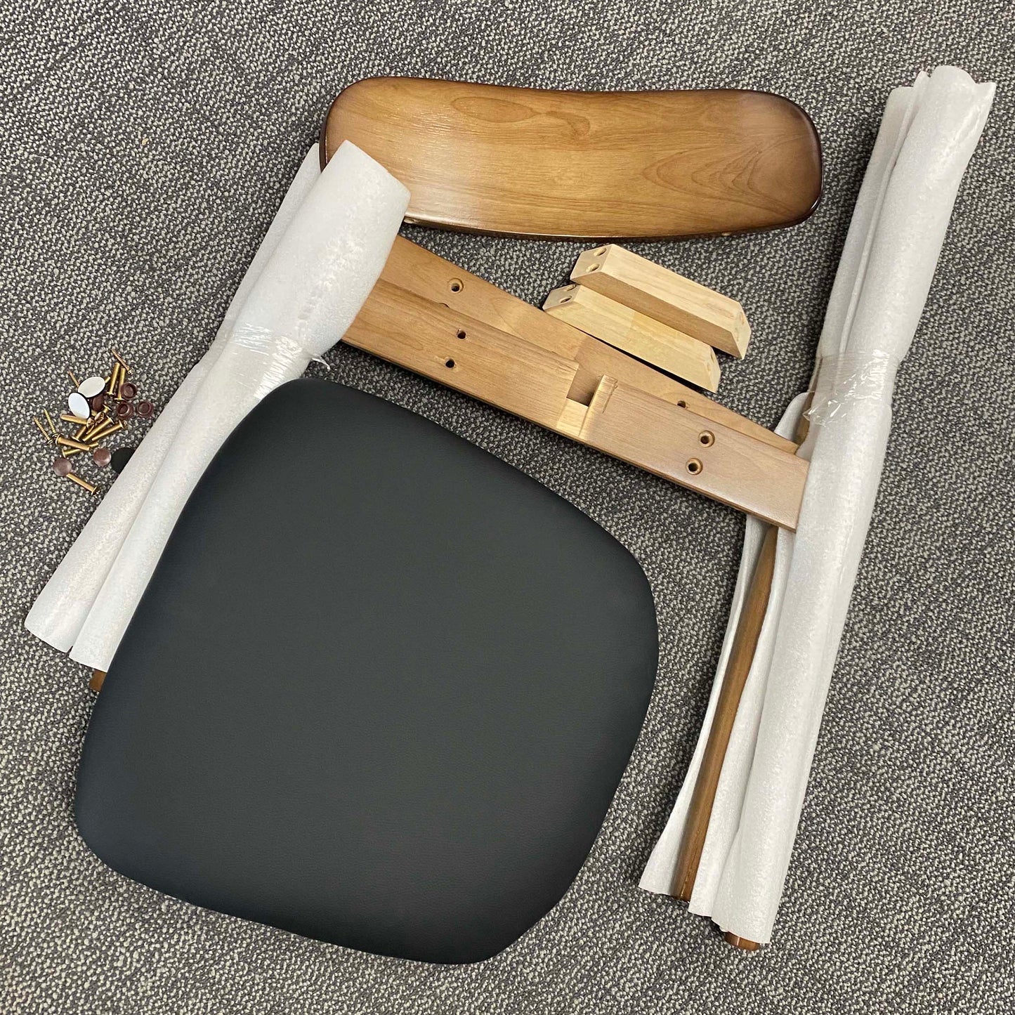 Slat Back Wooden Restaurant Chair, Dark Walnut Color Wooden Frame with Black Leather Seats #CC613-WN1BL