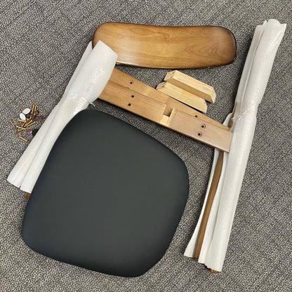 Slat Back Wooden Restaurant Chair, Dark Walnut Color Wooden Frame with Black Leather Seats #CC613-WN1BL