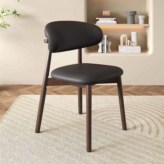 Padded Back Wooden Restaurant Chair, Dark Walnut Color Wooden Frame with Black Leather Back & Seats #CC620-WN1BL