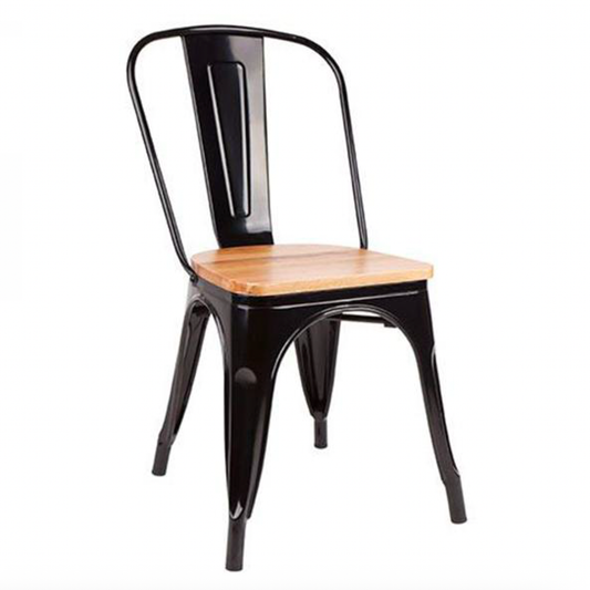 Tolix Metal Restaurant Chair with Wood Seating #CK8001M
