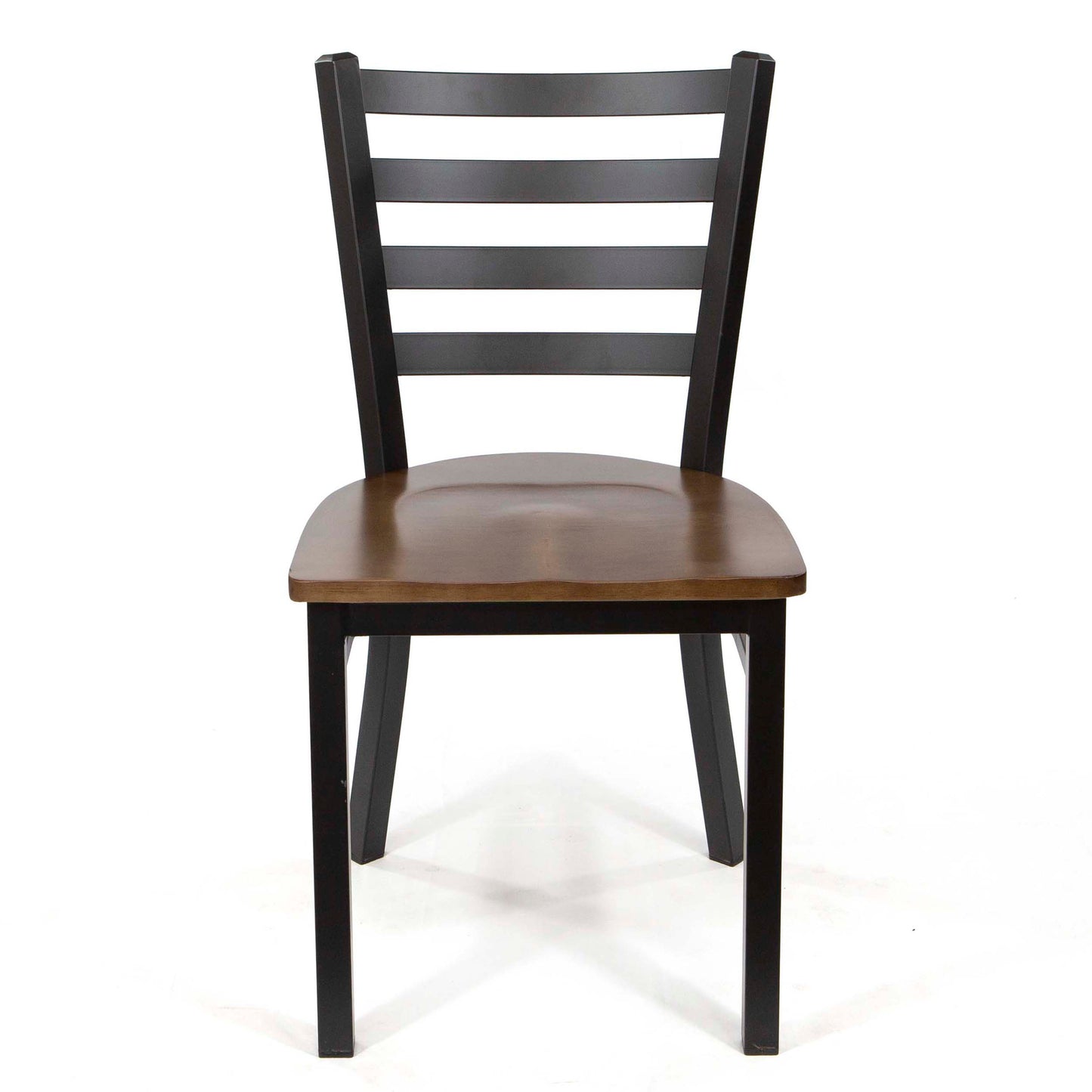 Ladder Back Restaurant Chair, Black Metal Frame with Dark Walnut Color Wooden Seats #CK8028-BL2WN
