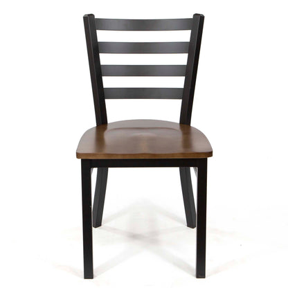 Ladder Back Restaurant Chair, Black Metal Frame with Dark Walnut Color Wooden Seats #CK8028-BL2WN