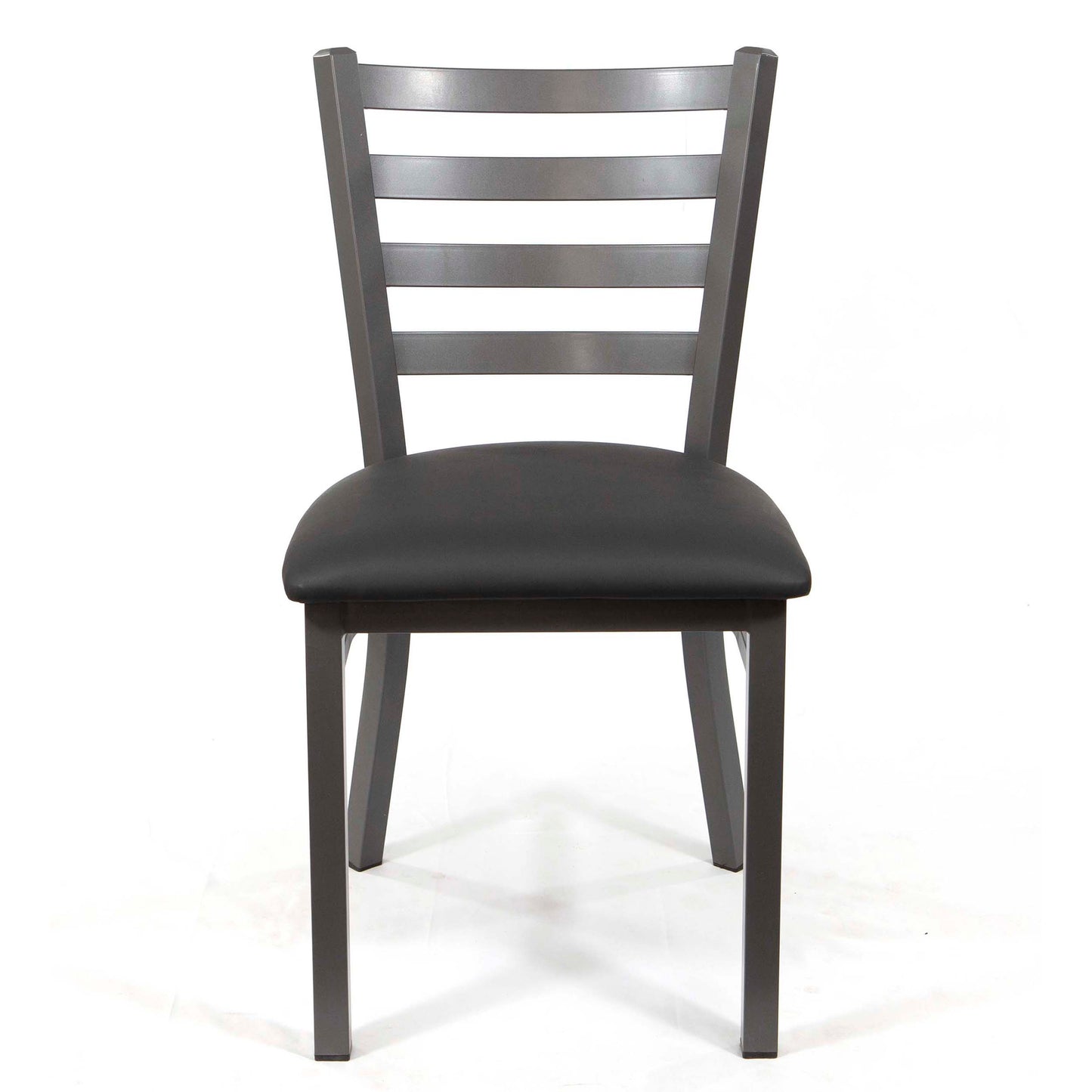 Ladder Back Restaurant Chair, Gray Metal Frame with Black Leather Seats #CK8028-GR1BL