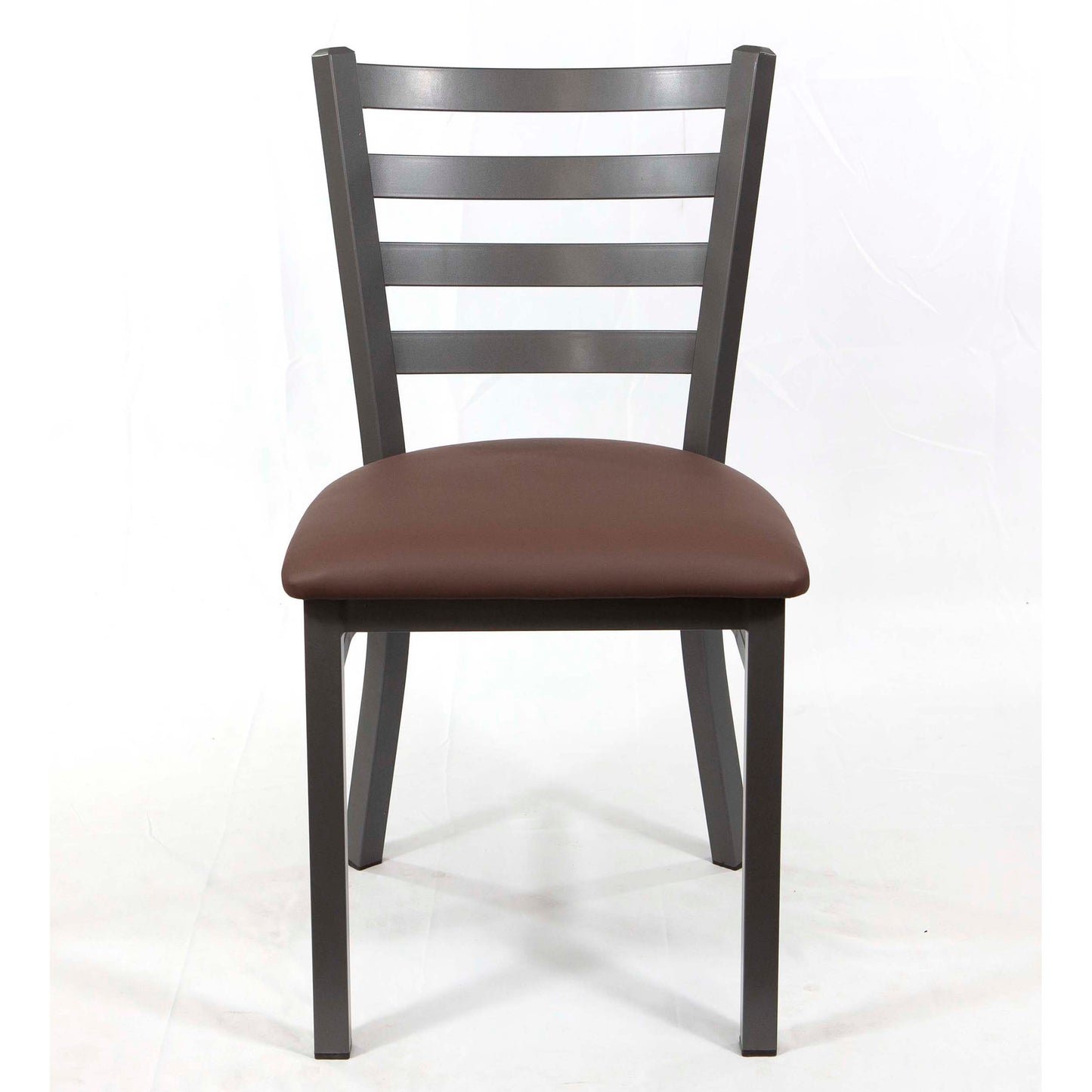 Ladder Back Restaurant Chair, Gray Metal Frame with Coffee Color Leather Seats #CK8028-GR1CF