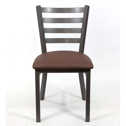 Ladder Back Restaurant Chair, Gray Metal Frame with Coffee Color Leather Seats #CK8028-GR1CF
