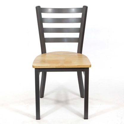Ladder Back Restaurant Chair, Gray Metal Frame with Natural Color Wooden Seats #CK8028-GR2NT