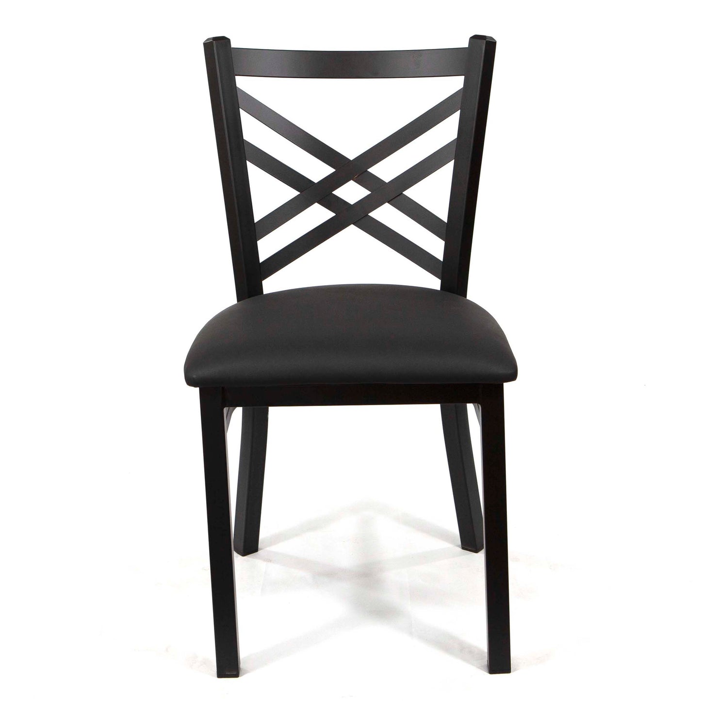 Double Cross Back Restaurant Chair, Black Metal Frame with Black Leather Seats #CK8029-BL1BL