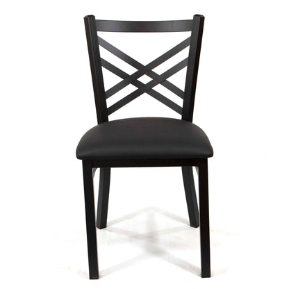 Double Cross Back Restaurant Chair, Black Metal Frame with Black Leather Seats #CK8029-BL1BL