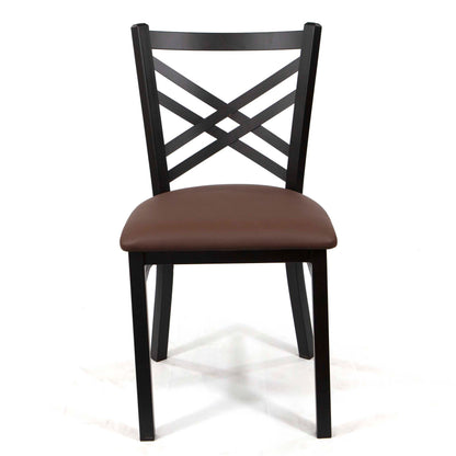 Double Cross Back Restaurant Chair, Black Metal Frame with Coffee Color Leather Seats #CK8029-BL1CF