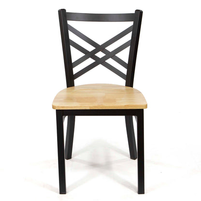 Double Cross Back Restaurant Chair, Black Metal Frame with Natural Color Wooden Seats #CK8029-BL2NT