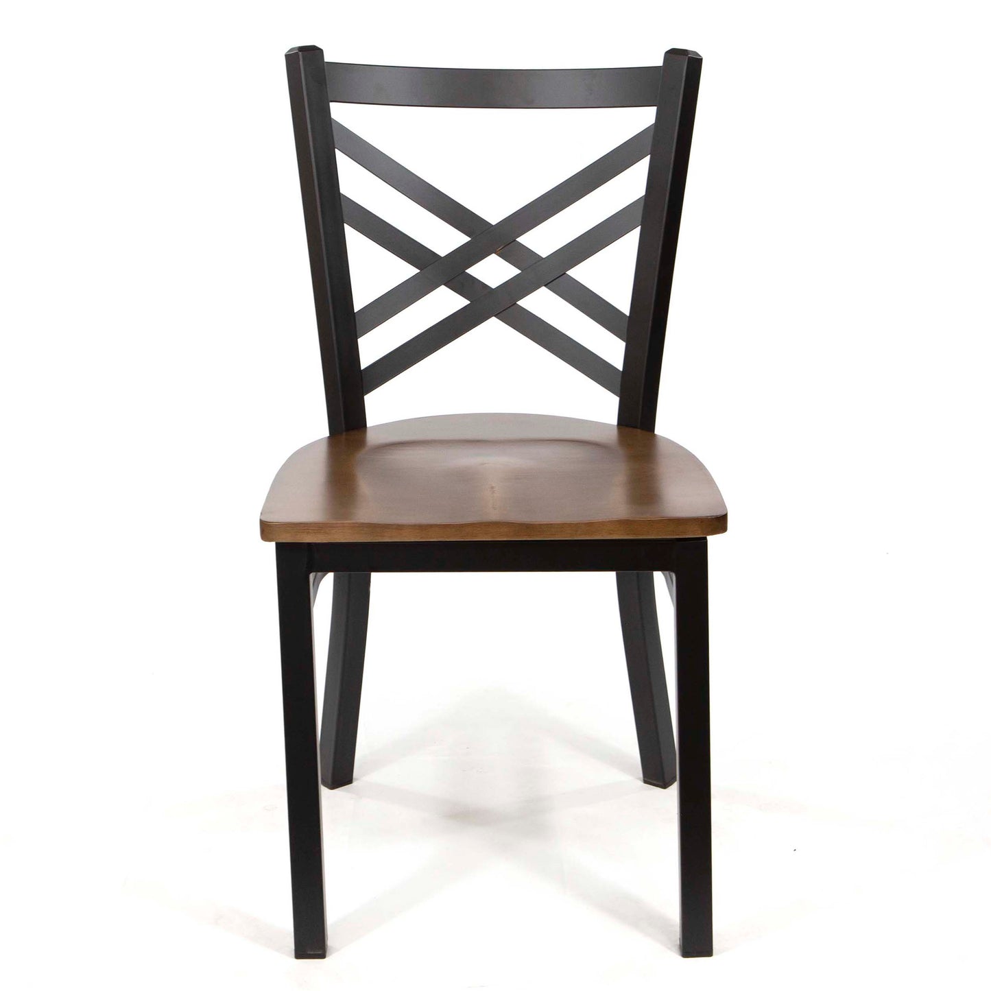 Double Cross Back Restaurant Chair, Black Metal Frame with Dark Walnut Color Wooden Seats #CK8029-BL2WN