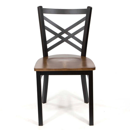 Double Cross Back Restaurant Chair, Black Metal Frame with Dark Walnut Color Wooden Seats #CK8029-BL2WN