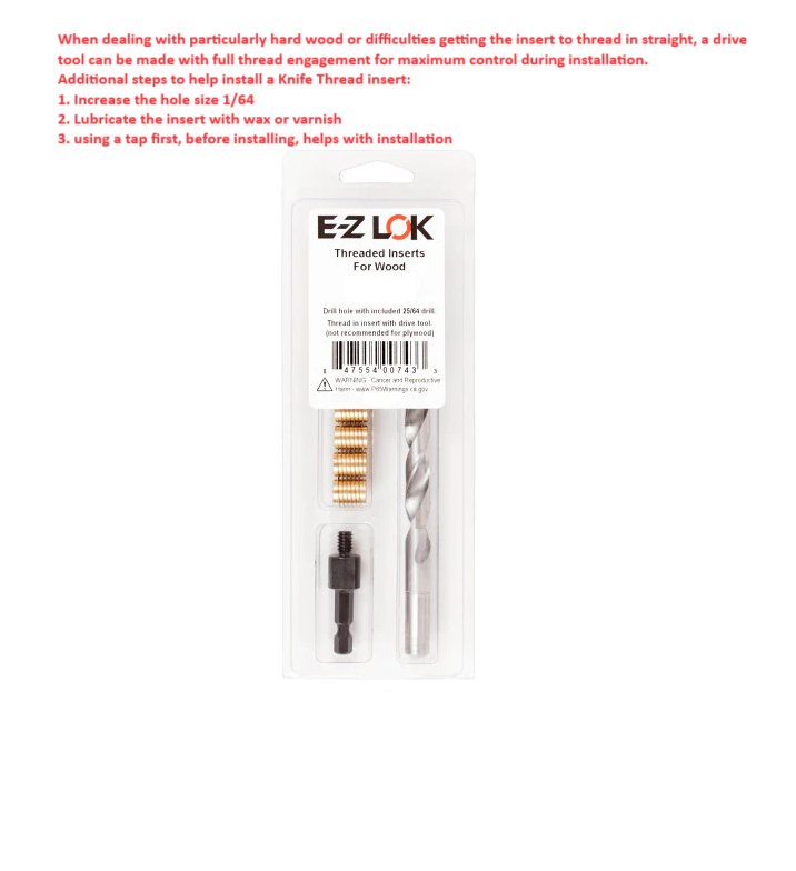 EZ-400-4KIT E-Z Knife™ Threaded Insert Installation Kit for Hard Wood - Brass - 1/4-20