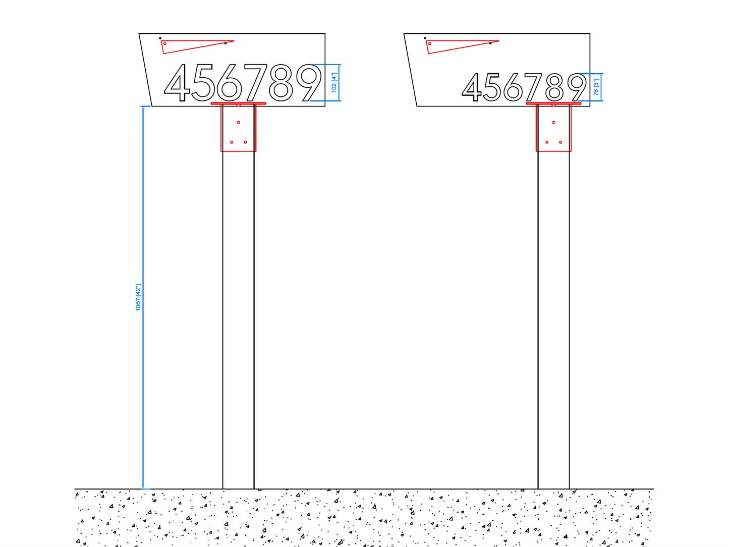 Regular Size Chamfered Mailbox, Post Mounted Design #HC300