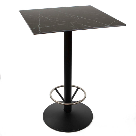 30" x 30" sintered stone bar height high top table with footrest