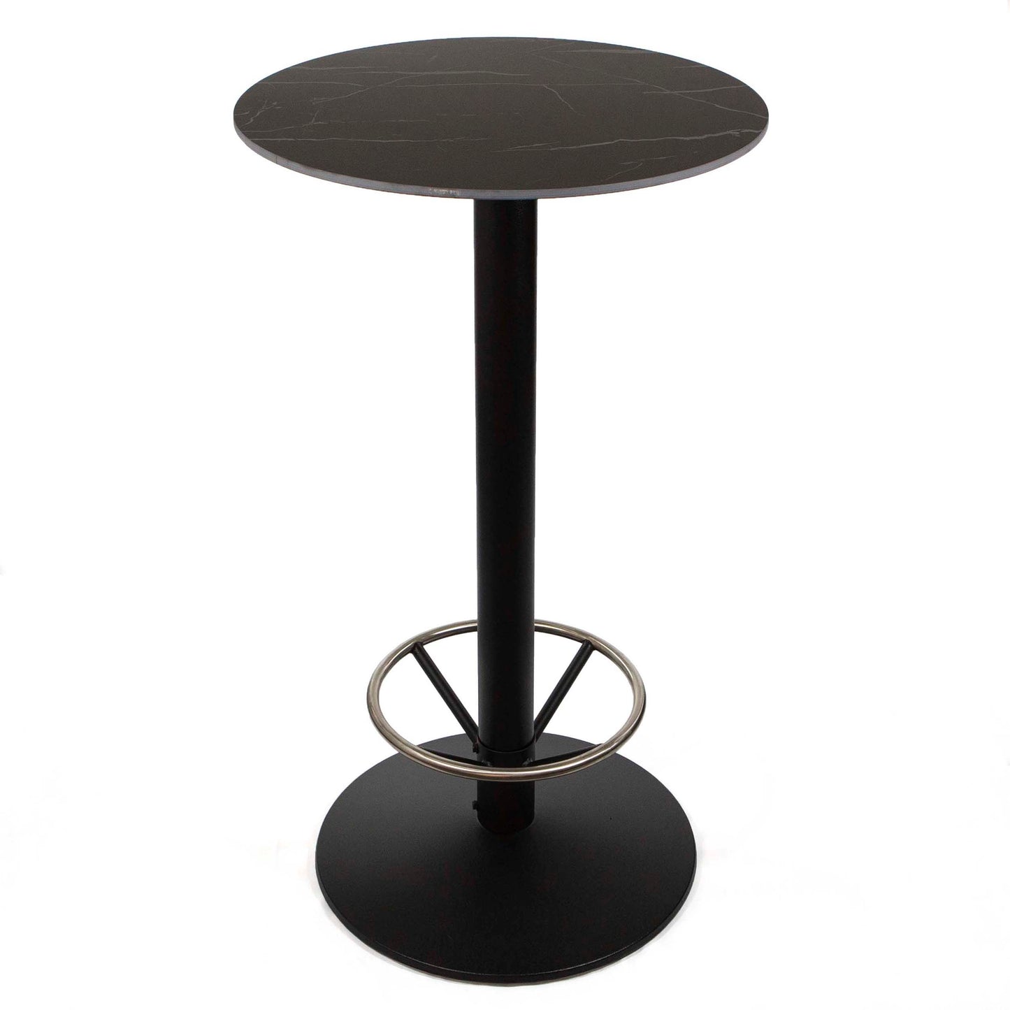24" round sintered stone bar height bistro table with footrest