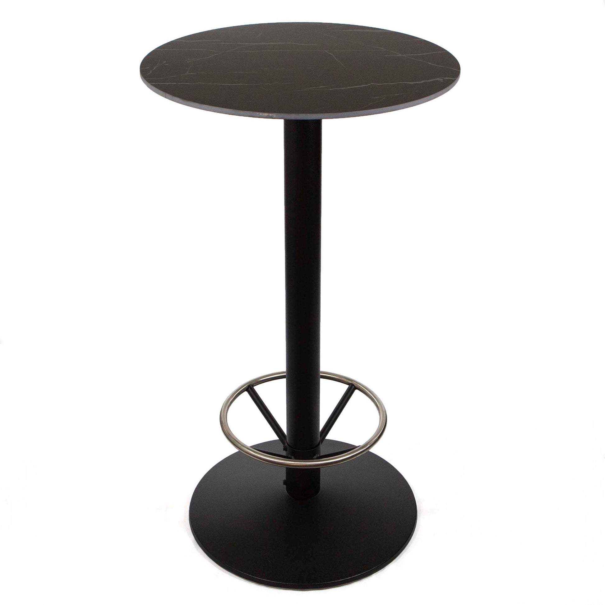 24" round sintered stone bar height bistro table with footrest