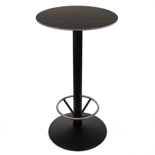 24" round sintered stone bar height bistro table with footrest