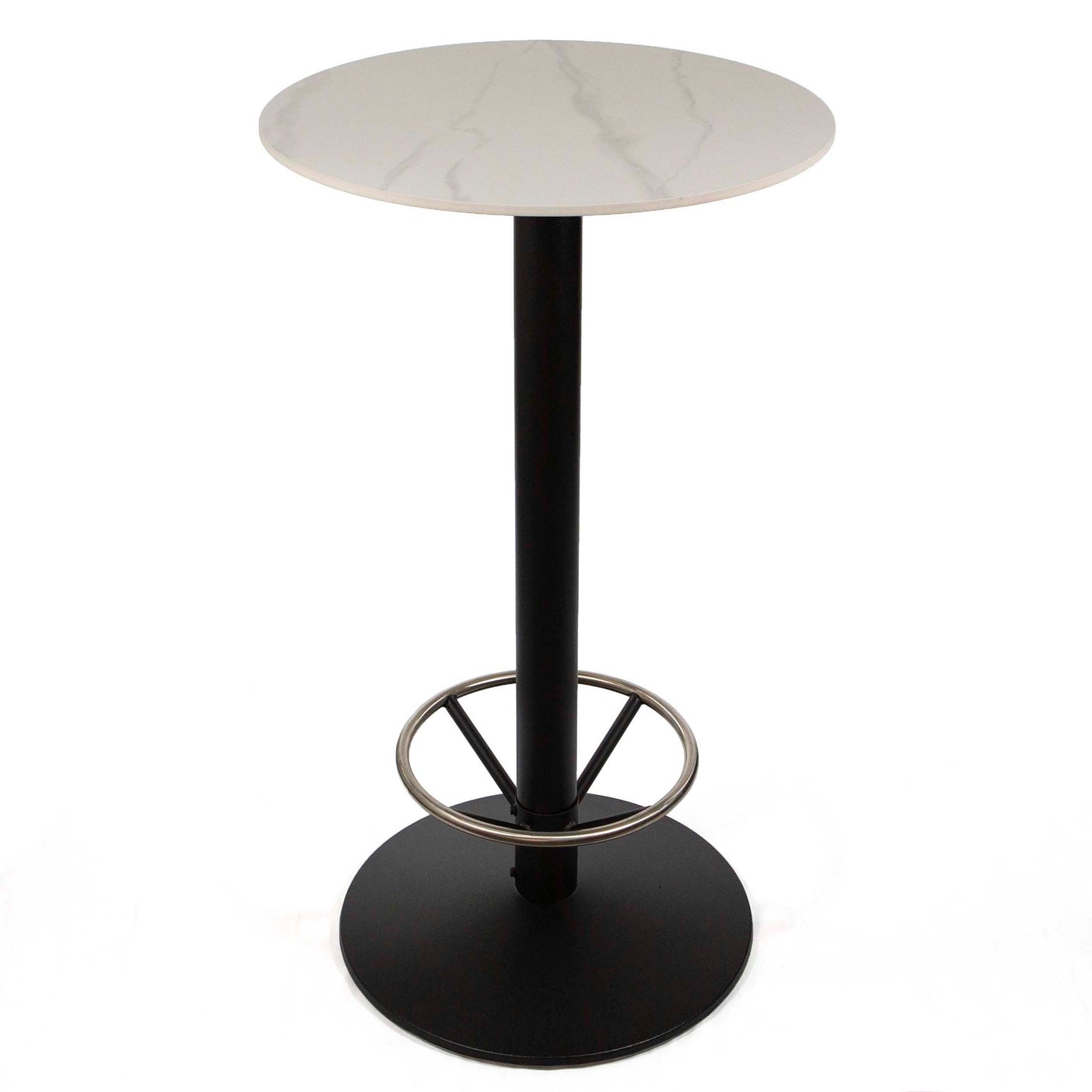 24" round sintered stone bar height bistro table, with footrest