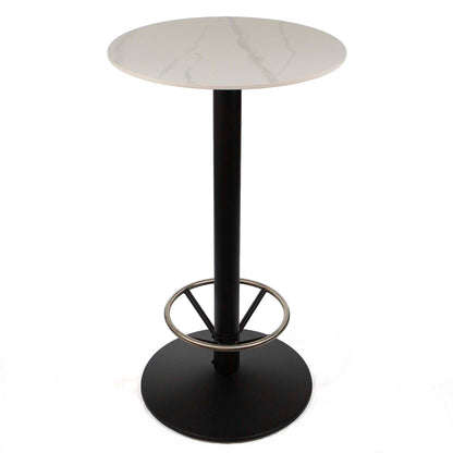 24" round sintered stone bar height bistro table, with footrest