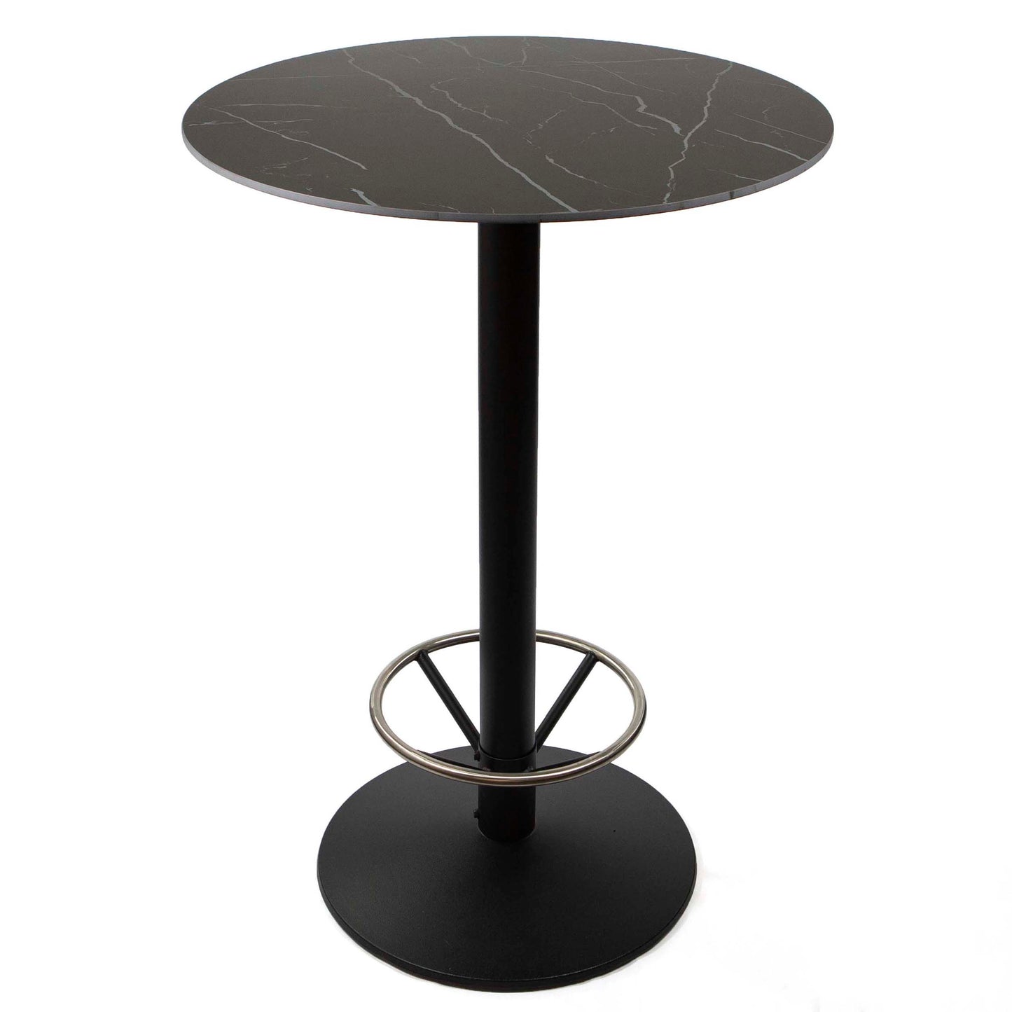 30" round sintered stone bar height bistro table with footrest