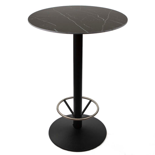 30" round sintered stone bar height bistro table with footrest