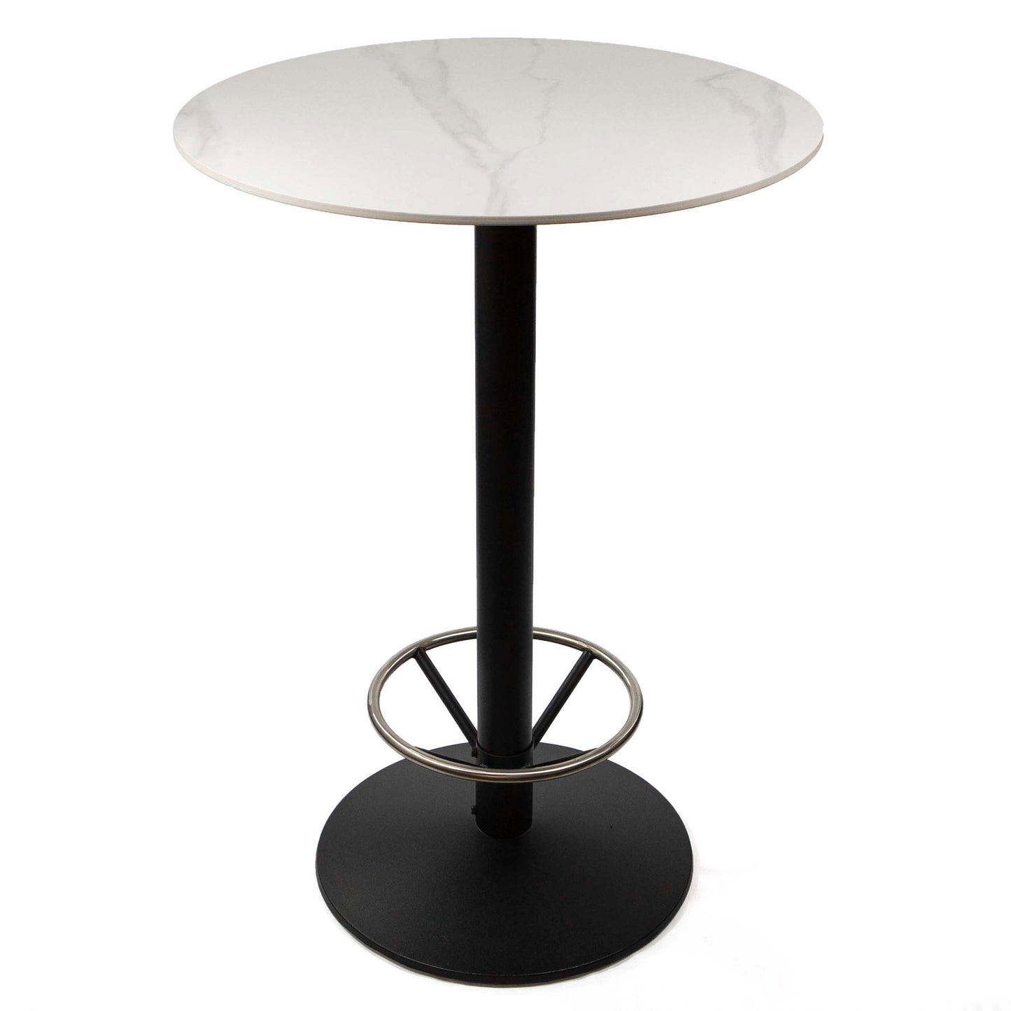 30" round sintered stone bar height bistro table with footrest