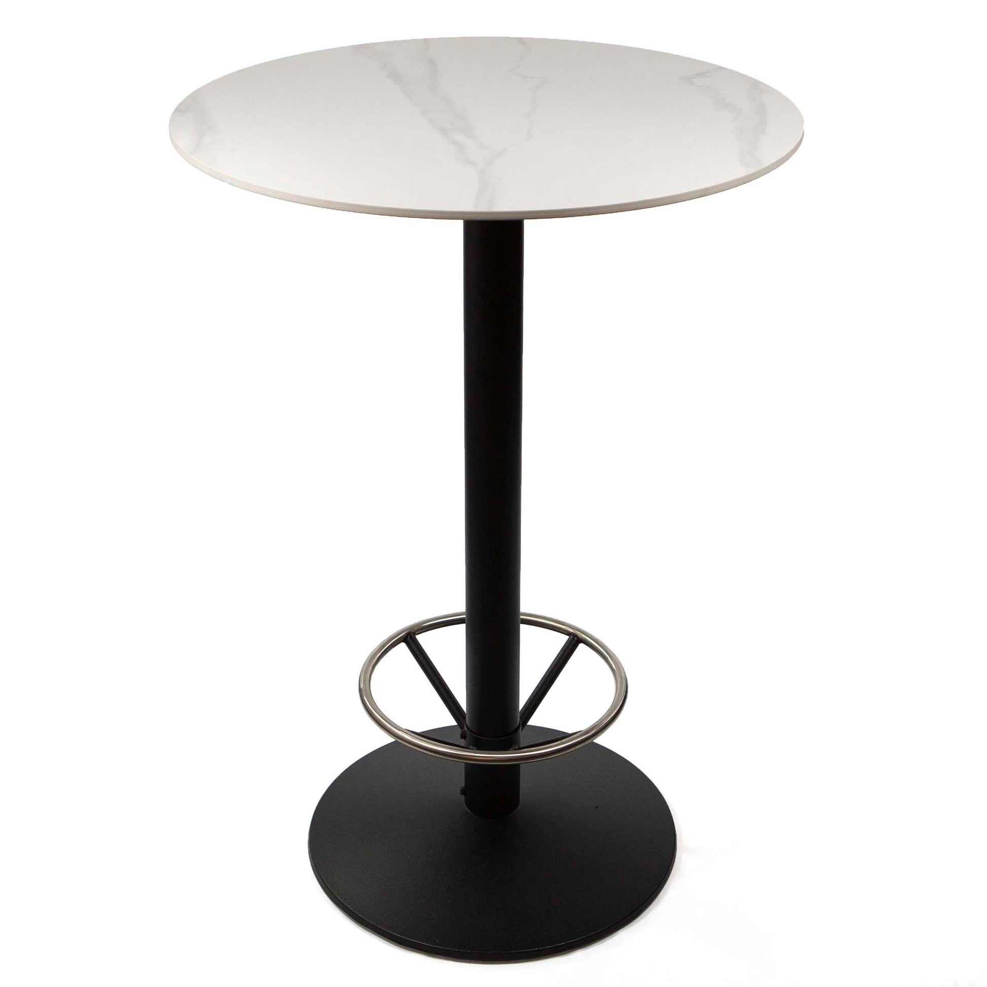 30" round sintered stone bar height bistro table with footrest