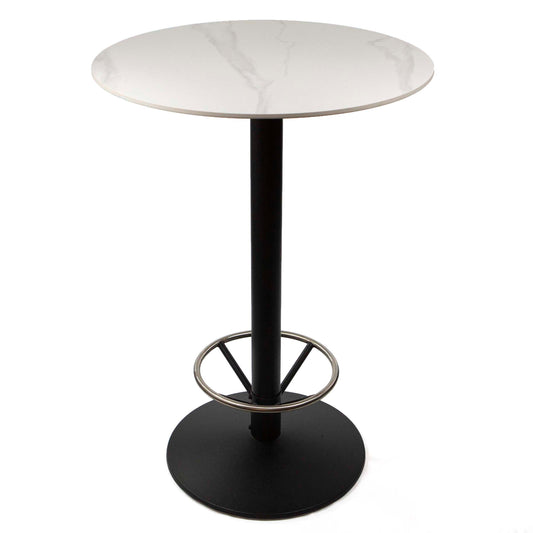 30" round sintered stone bar height bistro table with footrest