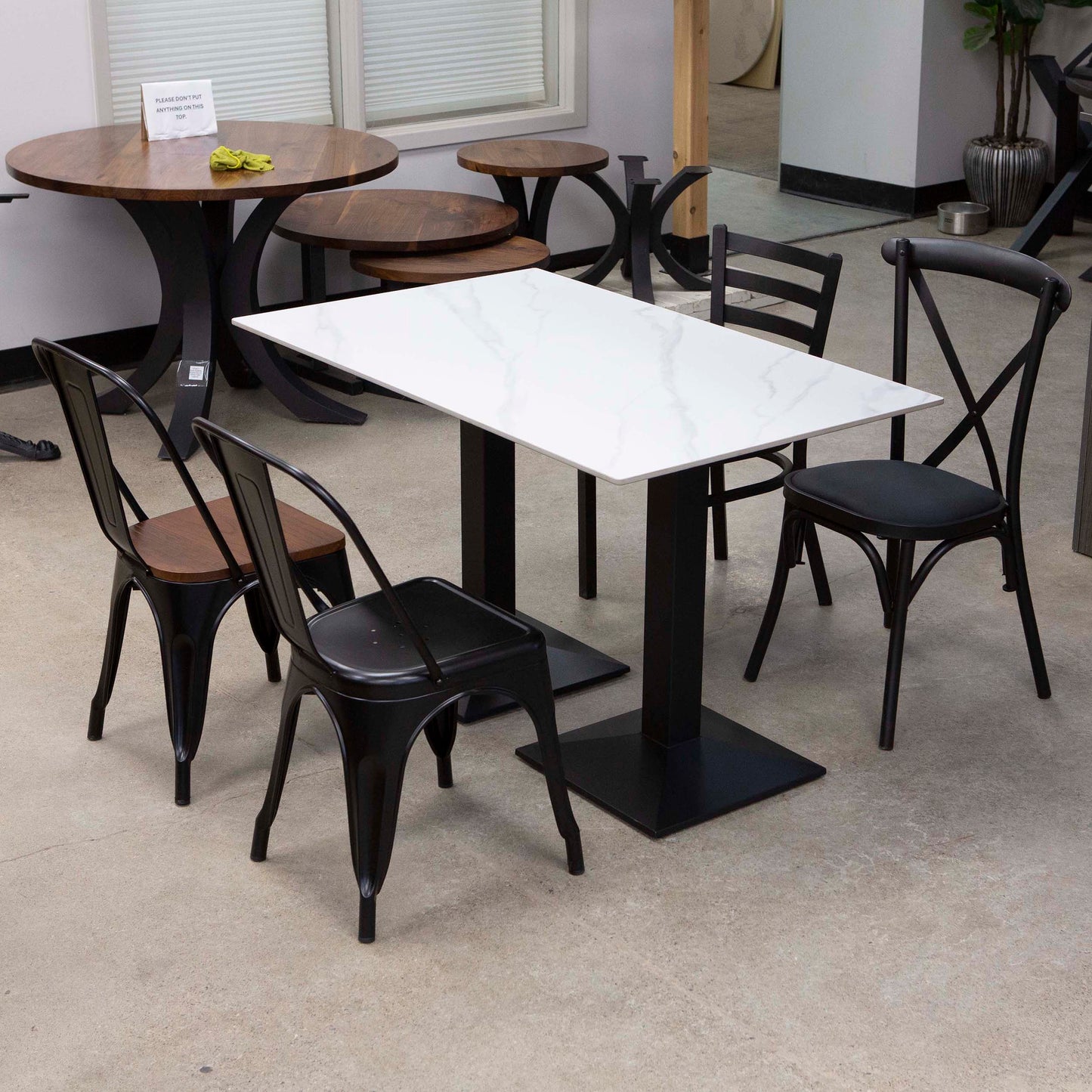sintered stone white restaurant tables and chairs