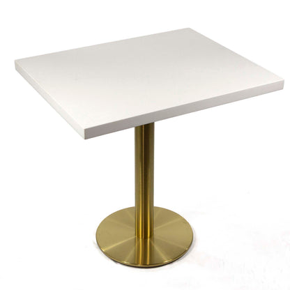white quartz restaurant table, with gold base