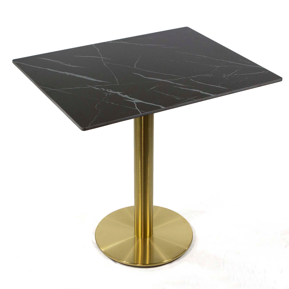 black sintered stone restaurant table, with gold color base