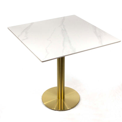 white sintered stone restaurant tables