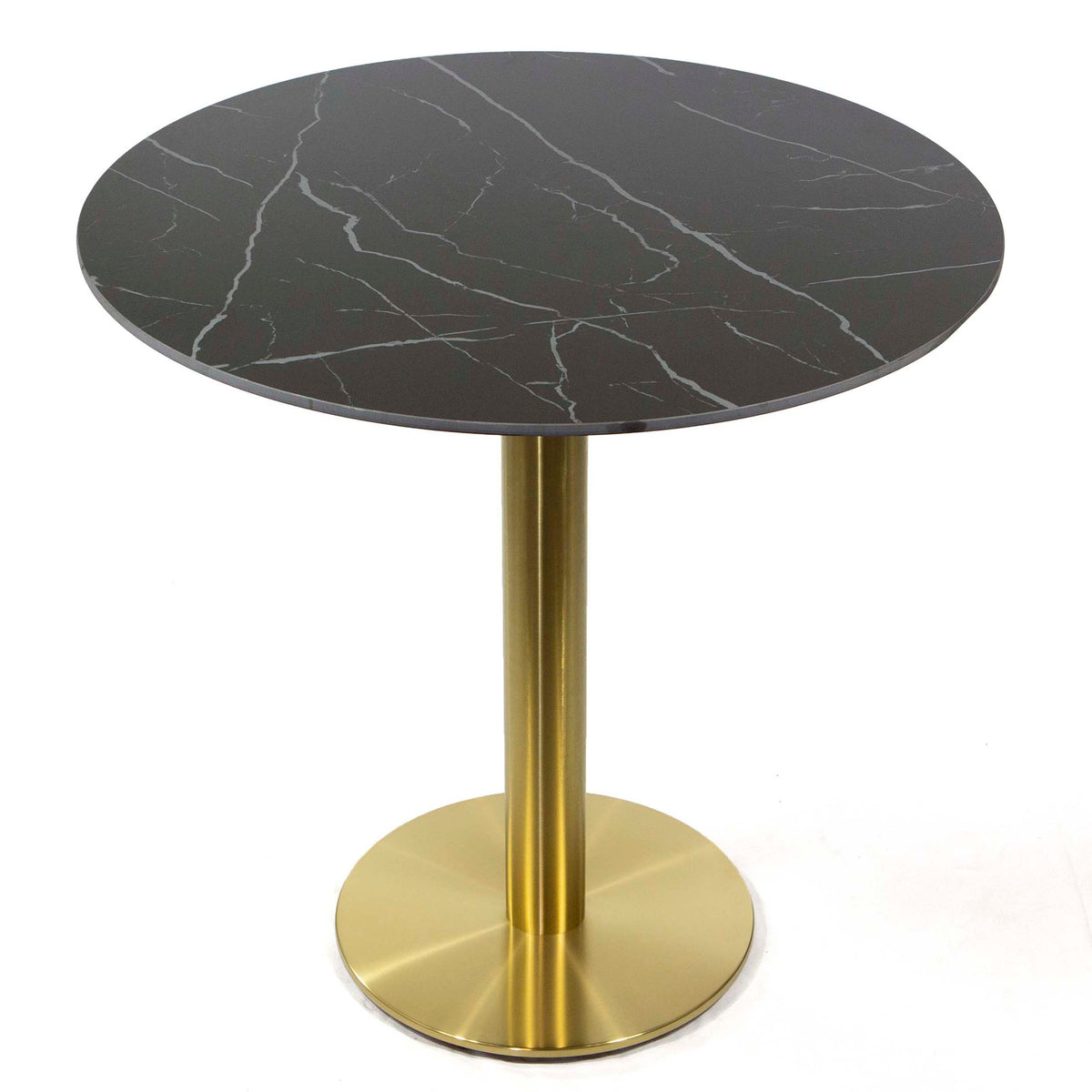 black round sintered stone restaurant cafe tables with gold base