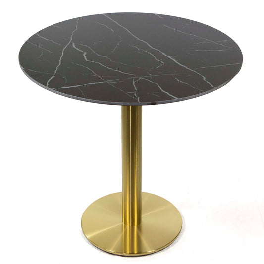 black round sintered stone restaurant cafe tables with gold base