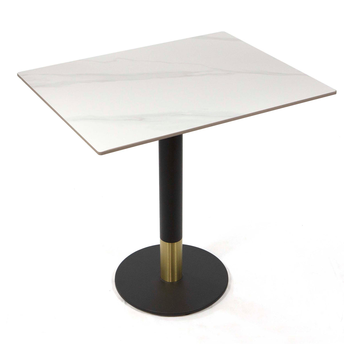 white sintered stone restaurant tables