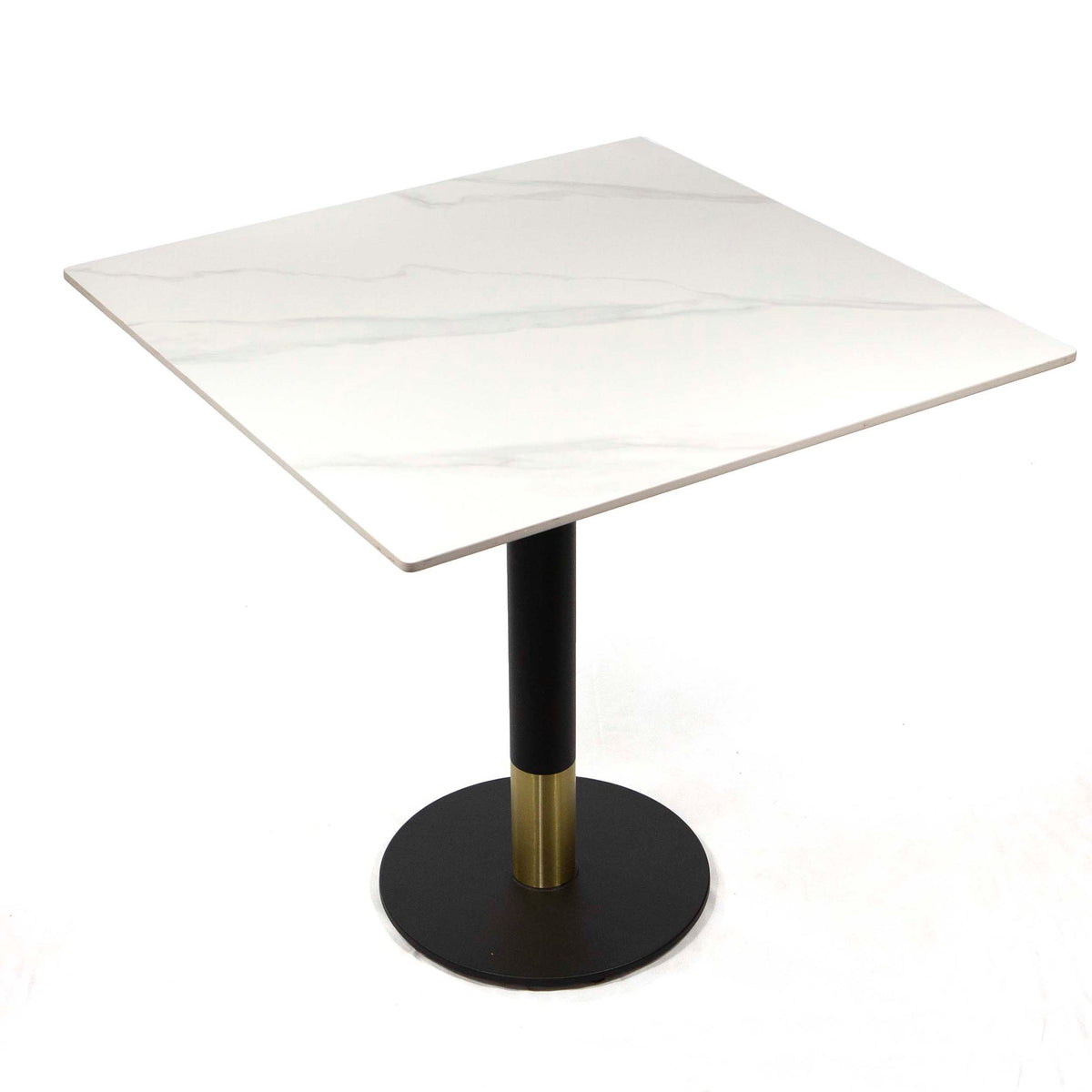 white sintered stone restaurant tables