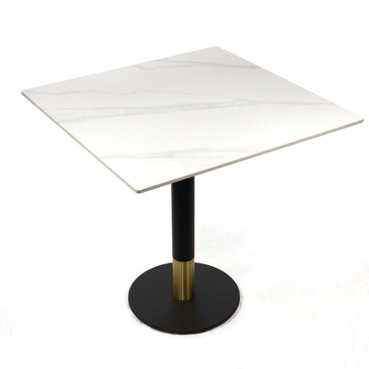 white sintered stone restaurant tables