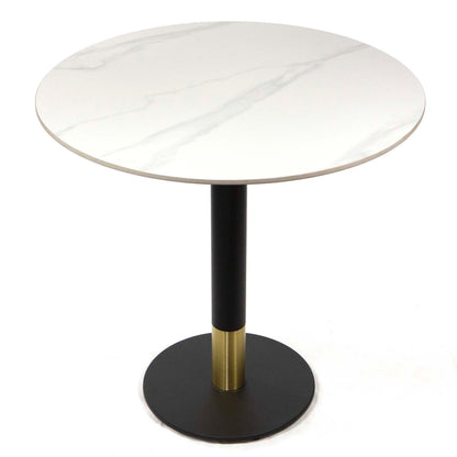 white round sintered stone restaurant cafe tables, with gold color base
