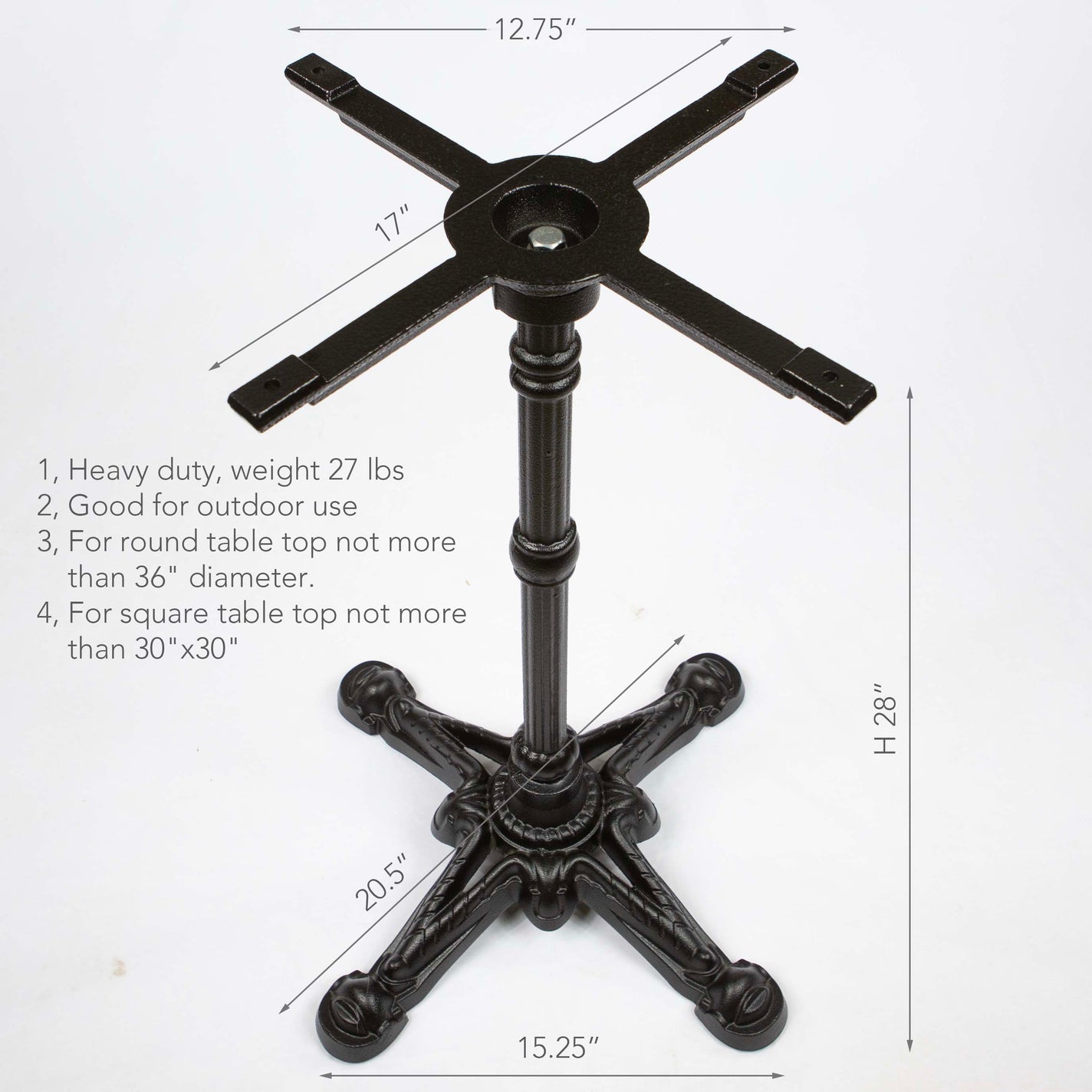 Bistro Table Base in Cast Iron, 1 PC, Pedestal Shape JK3063 Rusty Design